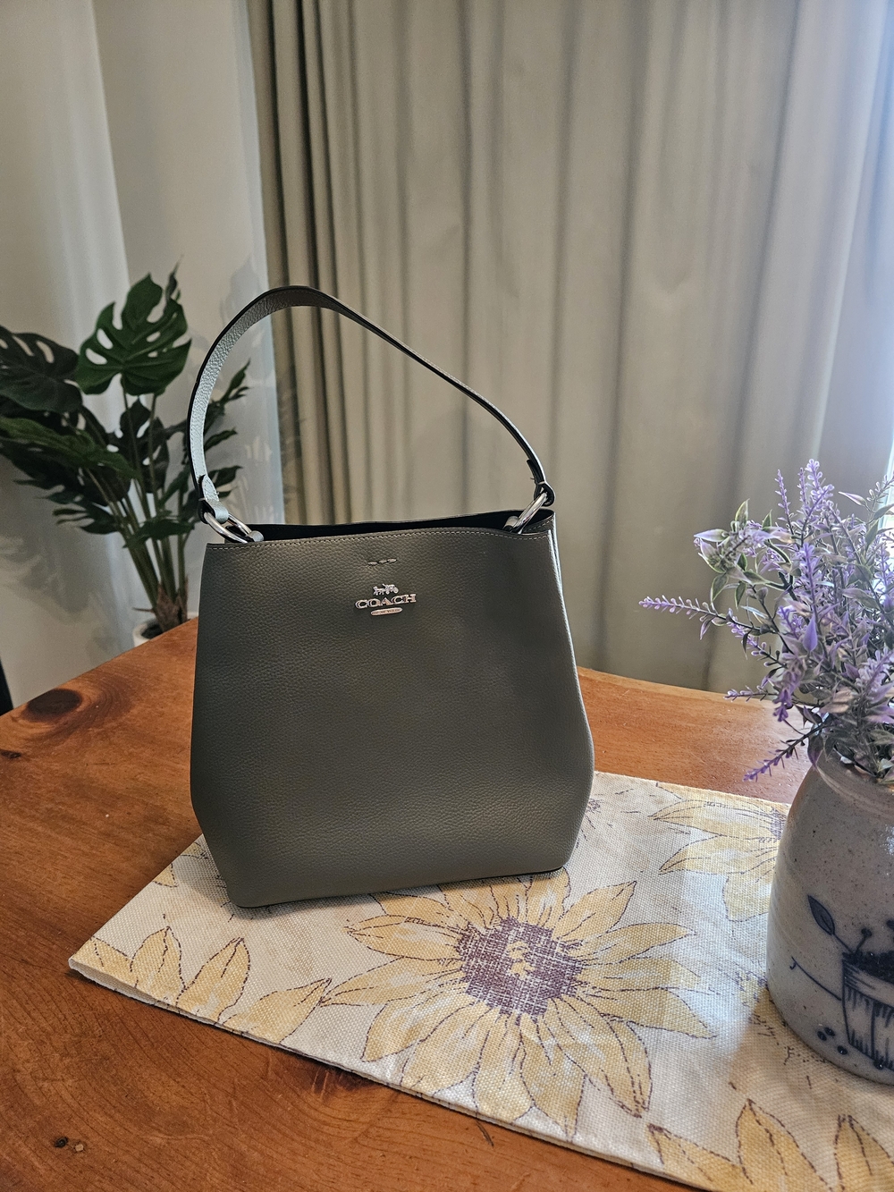 Coach Pebble Leather Shoulder Bag in Green